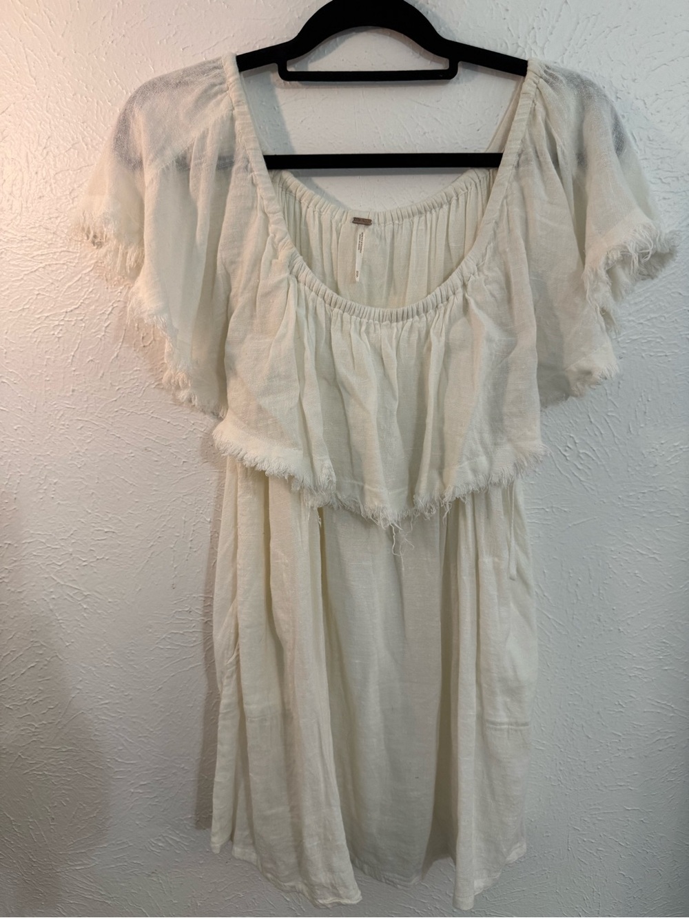Free People Boho Cream Frayed Tiered Mini Dress